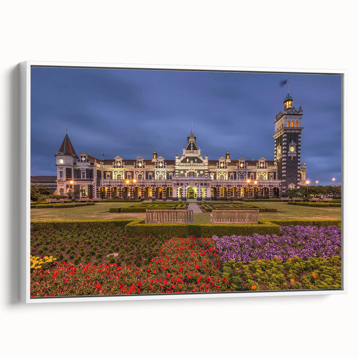 Vintage poster art of Otago, New Zealand landscape on framed canvas, featuring vibrant colors, ideal for living room decor.