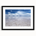 Extra large abstract art print depicting a colorful, textured scenery of Bolivia, framed in black.