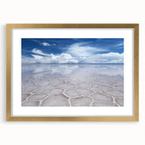 Extra large abstract art print of a textured South American Bolivian landscape in muted earth tones, framed in gold.