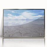 Mid-century modernist art depicting a scenic Bolivian landscape in muted earth tones on a framed acrylic print.