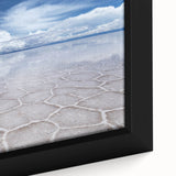 Extra large framed canvas featuring a textured, colorful depiction of a Bolivian landscape, ideal for living room decor.