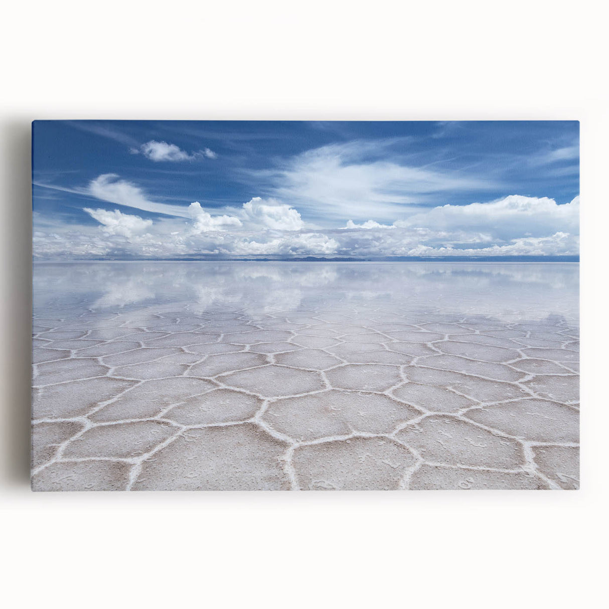 Large black and white photo of Bolivian landscape on stretched canvas, suited for kitchen art.