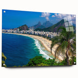 Acrylic glass print of a large abstract depiction of a South American scenery, with vibrant earth tones.
