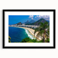 Abstract art print depicting vibrant, colorful scenery of Brazil on a textured canvas, framed in black.