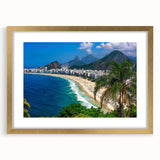 Extra large abstract art print depicting a textured scenery of South America in muted earth tones, framed in gold.