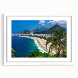 Abstract art print of a serene Brazilian landscape in soft green and blue tones, framed with a white mat.