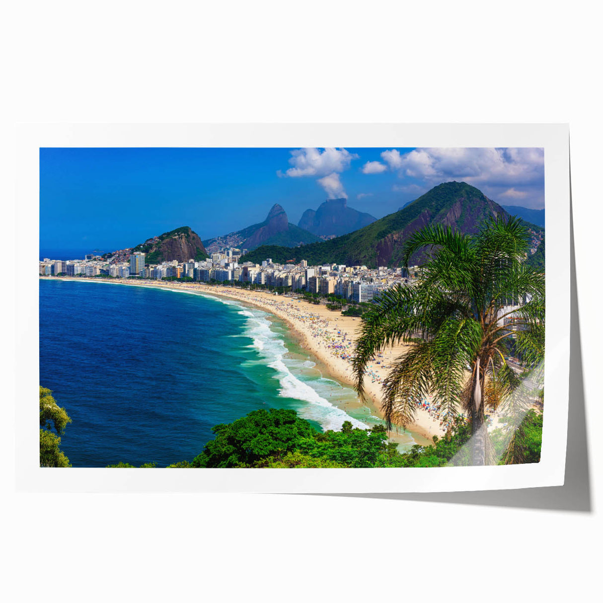 Rolled print of a Brazilian landscape with vibrant green and blue tones.