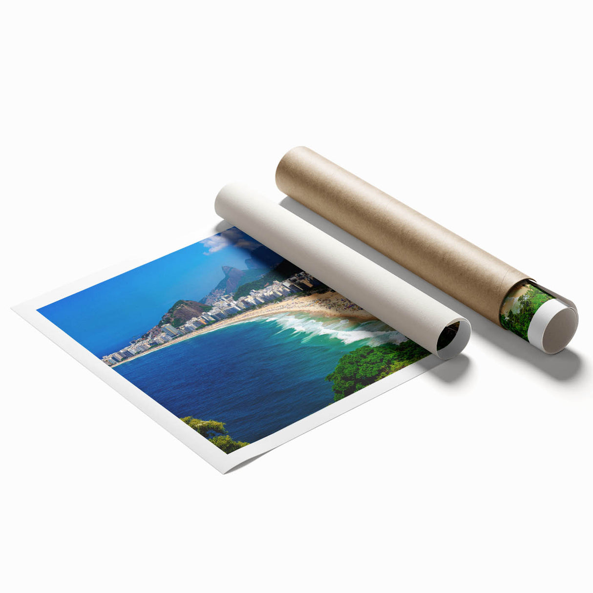Extra large rolled print of a Brazilian landscape with vibrant green flora, ideal for classy bathroom wall art.