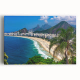 Black and white photograph on canvas depicting a panoramic view of a Brazilian cityscape, ideal for kitchen art.