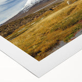 Art deco poster of a Chilean landscape in muted earth tones on rolled canvas, suitable for dining room decor.