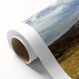 Art deco poster depicting a serene Chilean landscape in muted earth tones on rolled canvas, ideal for nursery wall art.