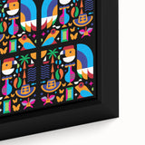 Extra large framed canvas featuring a textured black wall art scene of a Colombian landscape with colorful, vibrant details.
