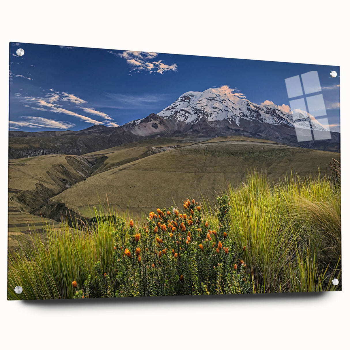 Acrylic print of a large abstract landscape, featuring earthy tones, ideal for bedroom or dining room decor.