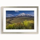 Textured abstract art print of a South American landscape in muted earth tones, framed in silver, ideal for bedroom art.