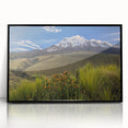 Large abstract wall art of Ecuador's landscape in muted earth tones on a framed acrylic.