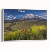 Vintage poster art of a South American scenery on extra large framed canvas, with vibrant colors against a black background.