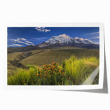 Rolled print of a serene Ecuadorian landscape in soft pastel hues, ideal for art wall dining room ambiance.