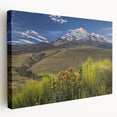 A landscape painting of the Ecuadorian countryside on stretched canvas, featuring lush green tones.