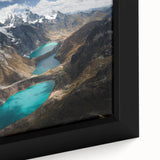 Extra large framed canvas of a textured, colorful Peruvian landscape, primarily in black, ideal for living room decor.