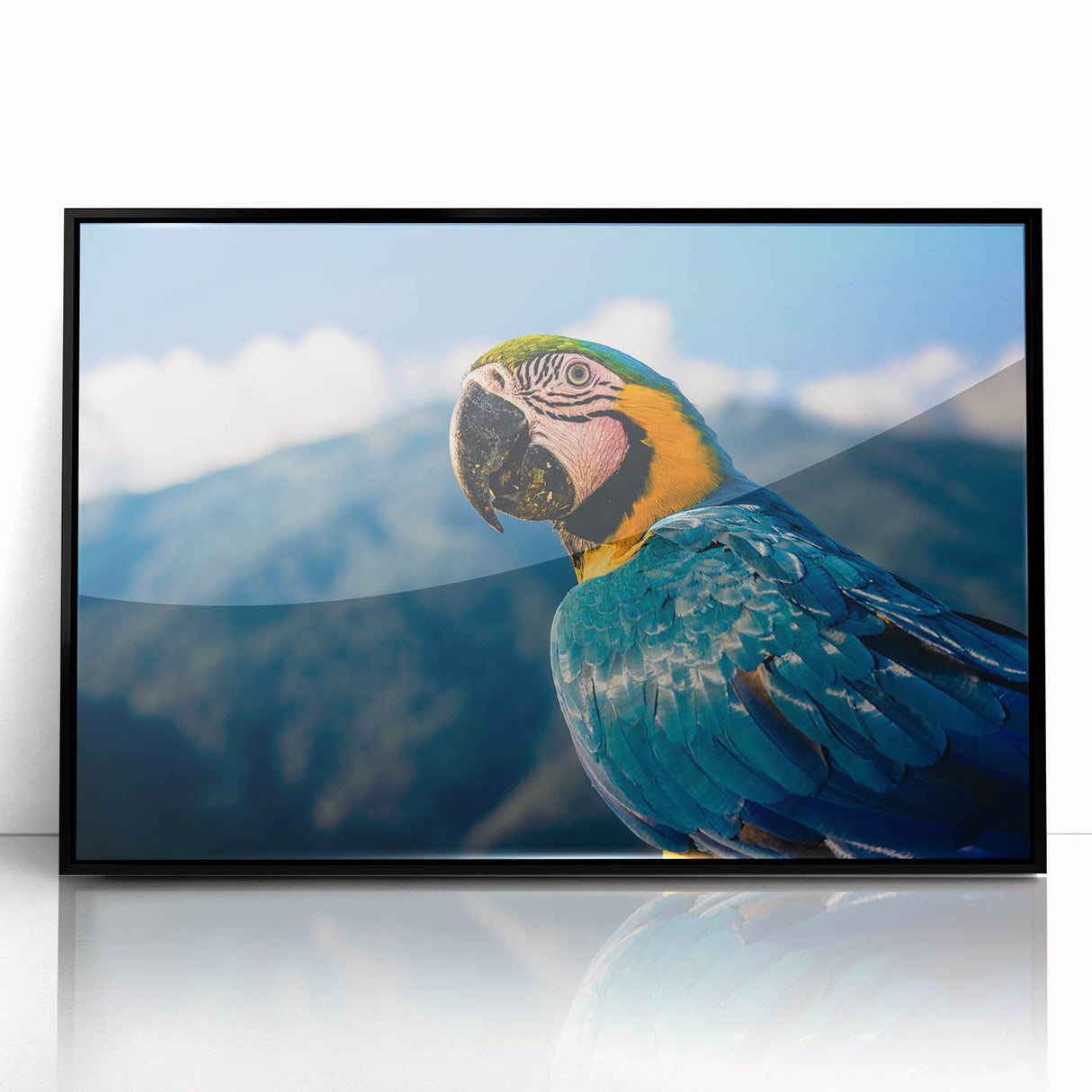 Large abstract wall art depicting a vibrant, colorful Venezuelan landscape, framed in black acrylic.