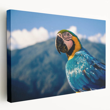 Large art print of a Venezuelan landscape in vibrant greens and blues on stretched canvas, ideal for kitchen wall art.