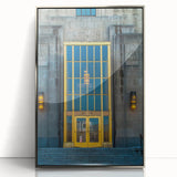 Mid-century modernist art depicting Alabama scenery in muted earth tones on a silver-framed acrylic print.