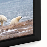 Extra large framed canvas featuring a textured depiction of Alaska scenery in black with colorful art accents.