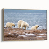 Framed canvas wall art featuring a serene Alaskan landscape in muted gold and black tones, ideal for bedroom decor.