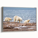 Framed canvas featuring a vintage-style landscape art painting of an Alaskan scenery in muted earth tones.