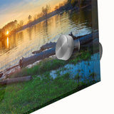 Large abstract wall art of Arkansas scenery in muted earth tones on acrylic glass, ideal for dining room ambiance.