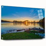 Acrylic glass print of an abstract Arkansas scenery in earthy tones, suitable for bedroom or dining room decor.