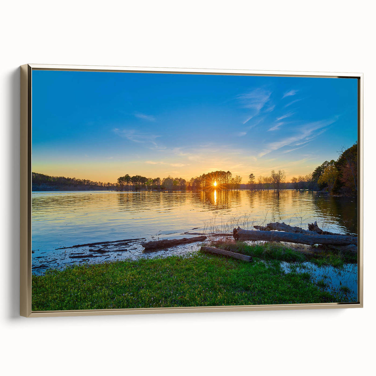 Framed canvas featuring a vintage-style landscape painting of Arkansas scenery, with muted earth tones.