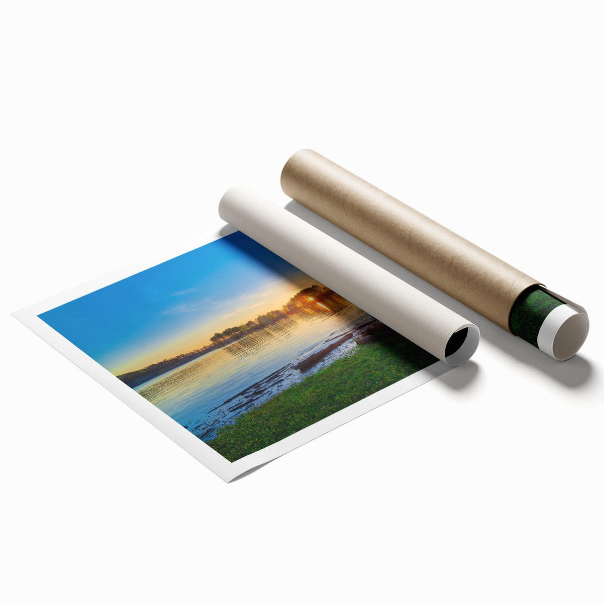 Extra large rolled print of Arkansas scenery with floral elements in soft hues, ideal for classy bathroom wall art.
