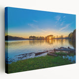 Arkansas scenery on large stretched canvas with vivid green and blue tones, suitable for kitchen wall art.