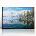 Large abstract wall art of Lake Tahoe with muted blue and green tones on a framed acrylic.
