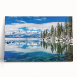 Black and white photograph of Lake Tahoe on stretched canvas, ideal for kitchen wall art or bedroom ambiance.