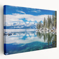 Lake Tahoe landscape on stretched canvas featuring serene blue and green hues, ideal for kitchen wall art.