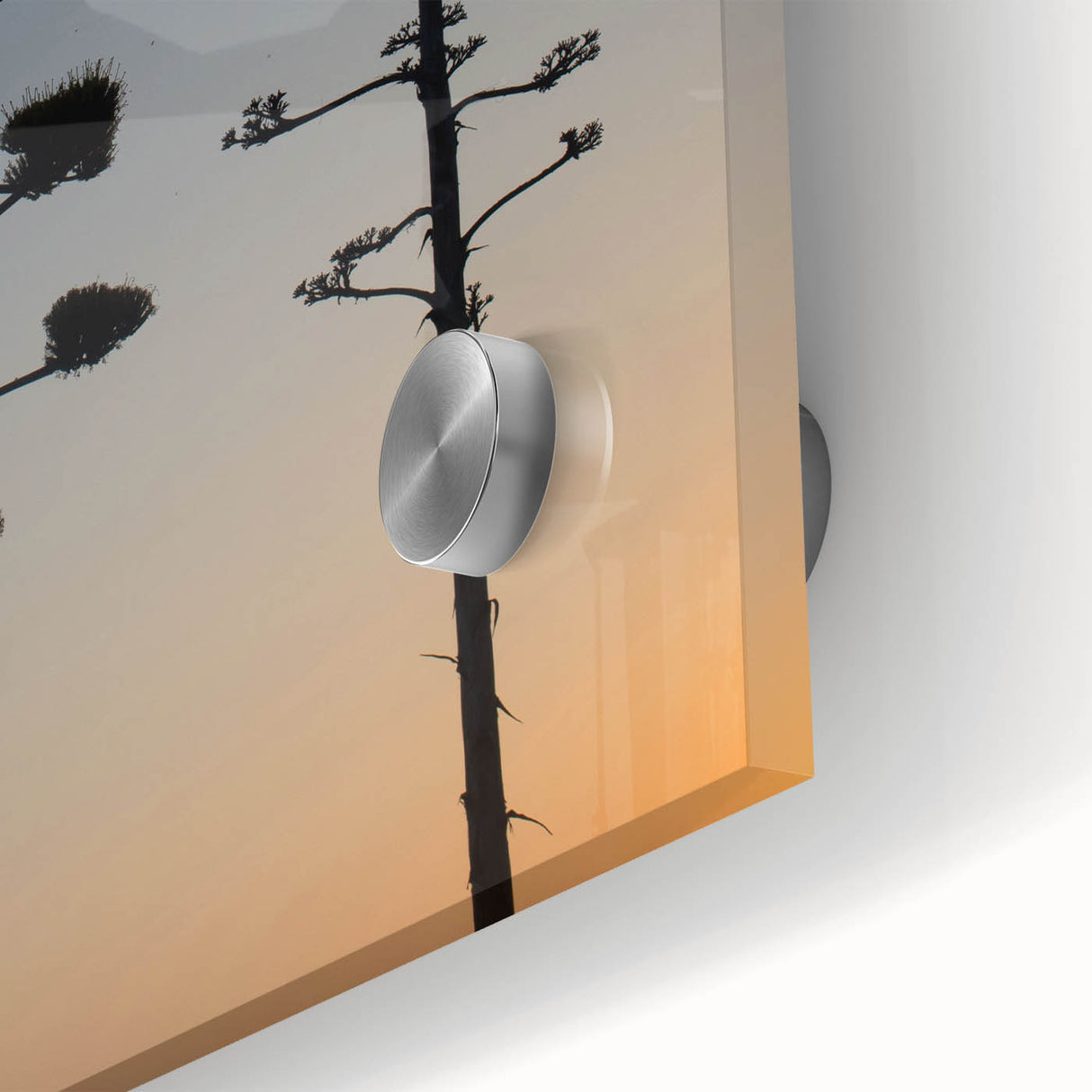 Large abstract wall art of Los Angeles skyline in muted earth tones on acrylic glass, suited for dining room decor.