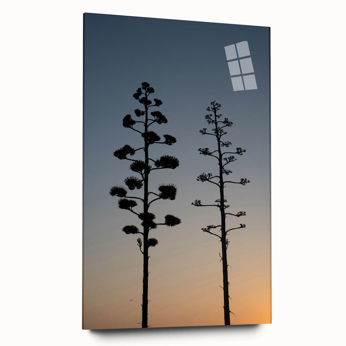 Acrylic print of a large abstract depiction of the Los Angeles skyline in muted earth tones.