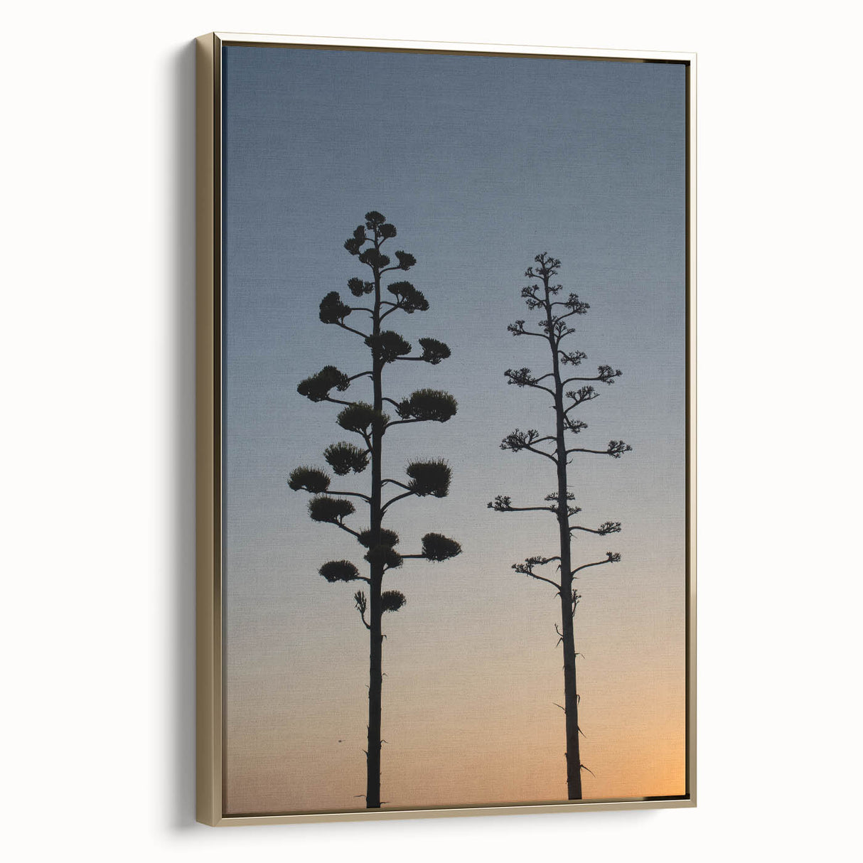 Framed canvas wall art depicting a vintage Los Angeles landscape in black and gold tones, ideal for bedroom decor.