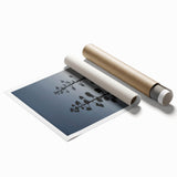 Extra large rolled print of Los Angeles skyline in muted blue tones, ideal for classy bathroom wall art.
