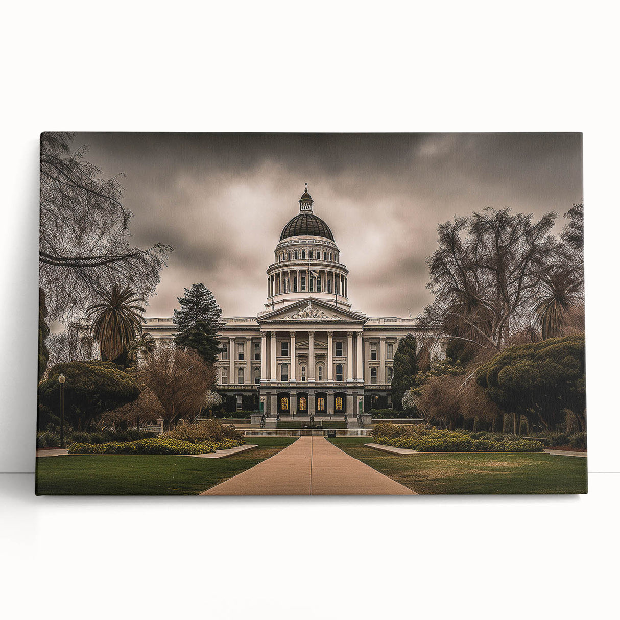 Black and white stretched canvas of Sacramento scenery, ideal for kitchen wall art.