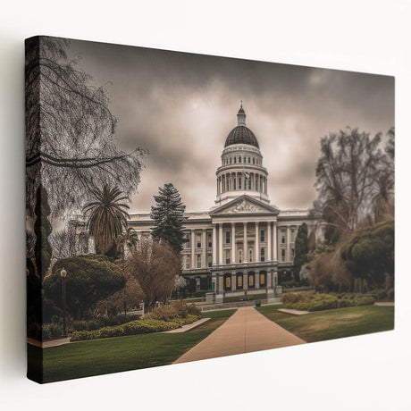Scenery of Sacramento, California on stretched canvas with earthy tones, ideal for kitchen wall art.