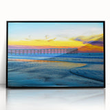 Large abstract wall art of San Diego skyline in muted blue and gray, acrylic print in a black frame.