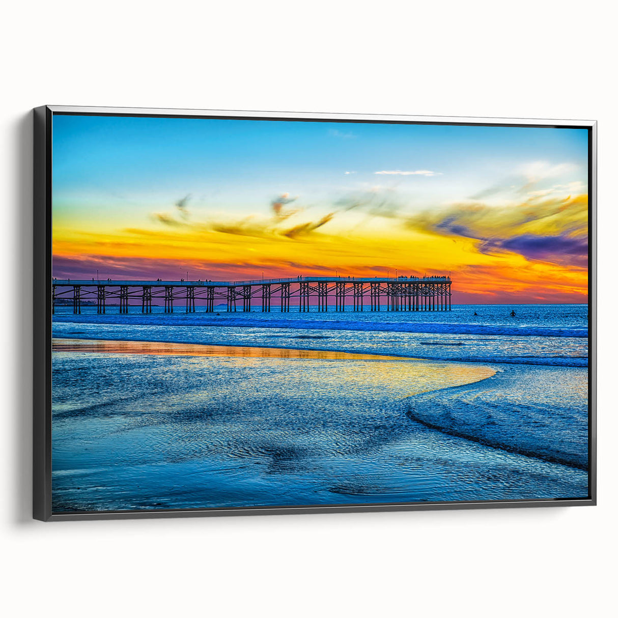 Black and white framed canvas of San Diego landscape, ideal for bedroom wall art.