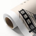Art deco poster of San Francisco skyline in pastel shades on rolled canvas, ideal for nursery wall art.