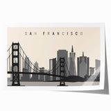 Rolled print of San Francisco skyline in muted gray tones, ideal for art wall dining room.