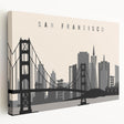 San Francisco skyline in muted gray tones on large stretched canvas, suitable for kitchen wall art.