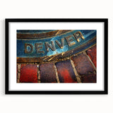 Abstract art print of Denver scenery in vibrant colors on a large textured canvas, ideal for living room decor.