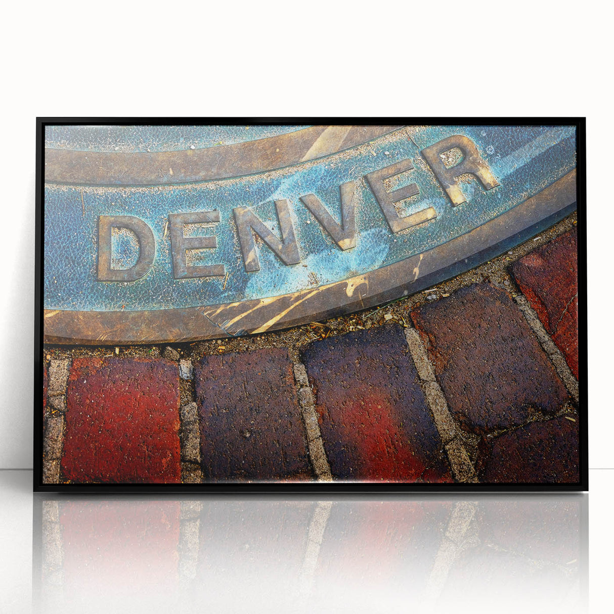 Large abstract wall art depicting Denver skyline in muted earth tones on a framed acrylic, ideal for modern office decor.